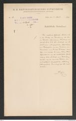 k.k. naturhistorisches Hofmuseum, Intendanzakten 1885-1896 (Hauer), Aktenzahl Z.270/1891, Seite 1